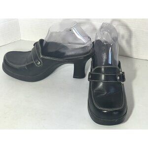 Vintage Route 66 Chunky Heel Platform Black Mules Clogs Shoes Womens Size 9 Y2K